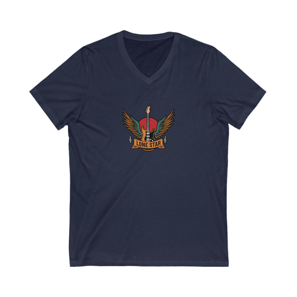 Lone Star Graphic V-Neck Tee, Music Lover Shirt, Casual Wear, Gifts for Men, Unisex T-Shirt