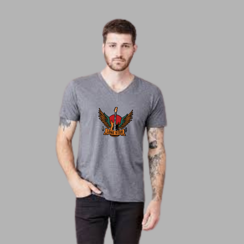 Lone Star Graphic V-Neck Tee, Music Lover Shirt, Casual Wear, Gifts for Men, Unisex T-Shirt