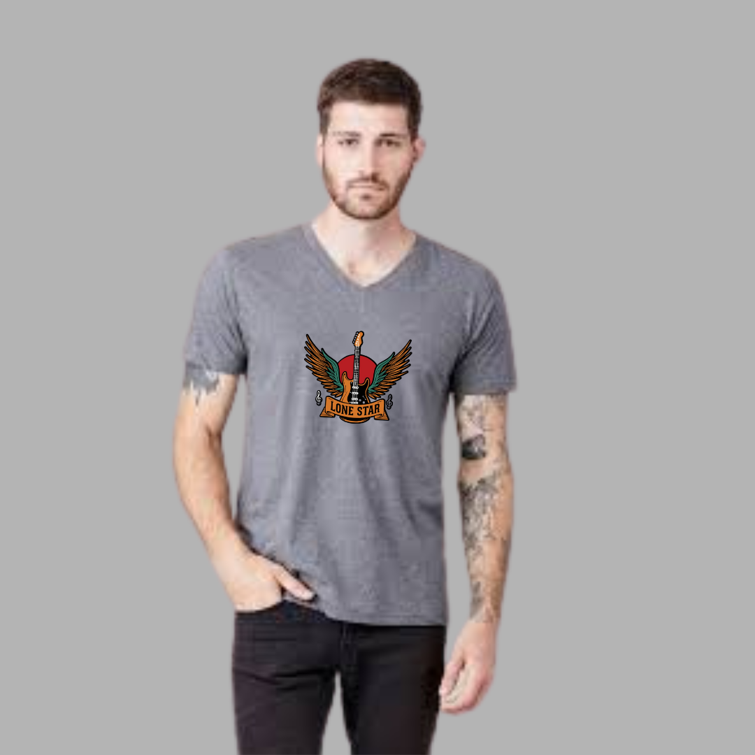 Lone Star Graphic V-Neck Tee, Music Lover Shirt, Casual Wear, Gifts for Men, Unisex T-Shirt